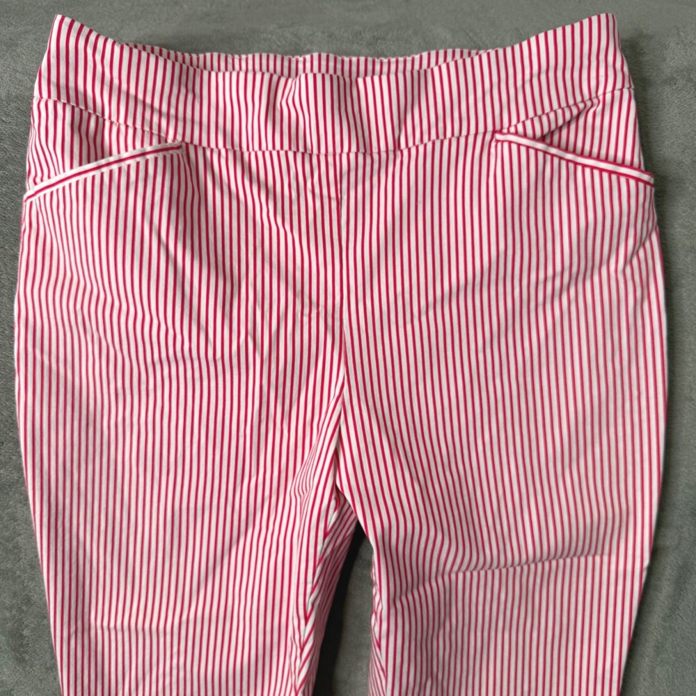 Chicos Perfect Stretch Pink Striped Capri Crop Pants XL Pull On Lace Up Nautical - Picture 8 of 12
